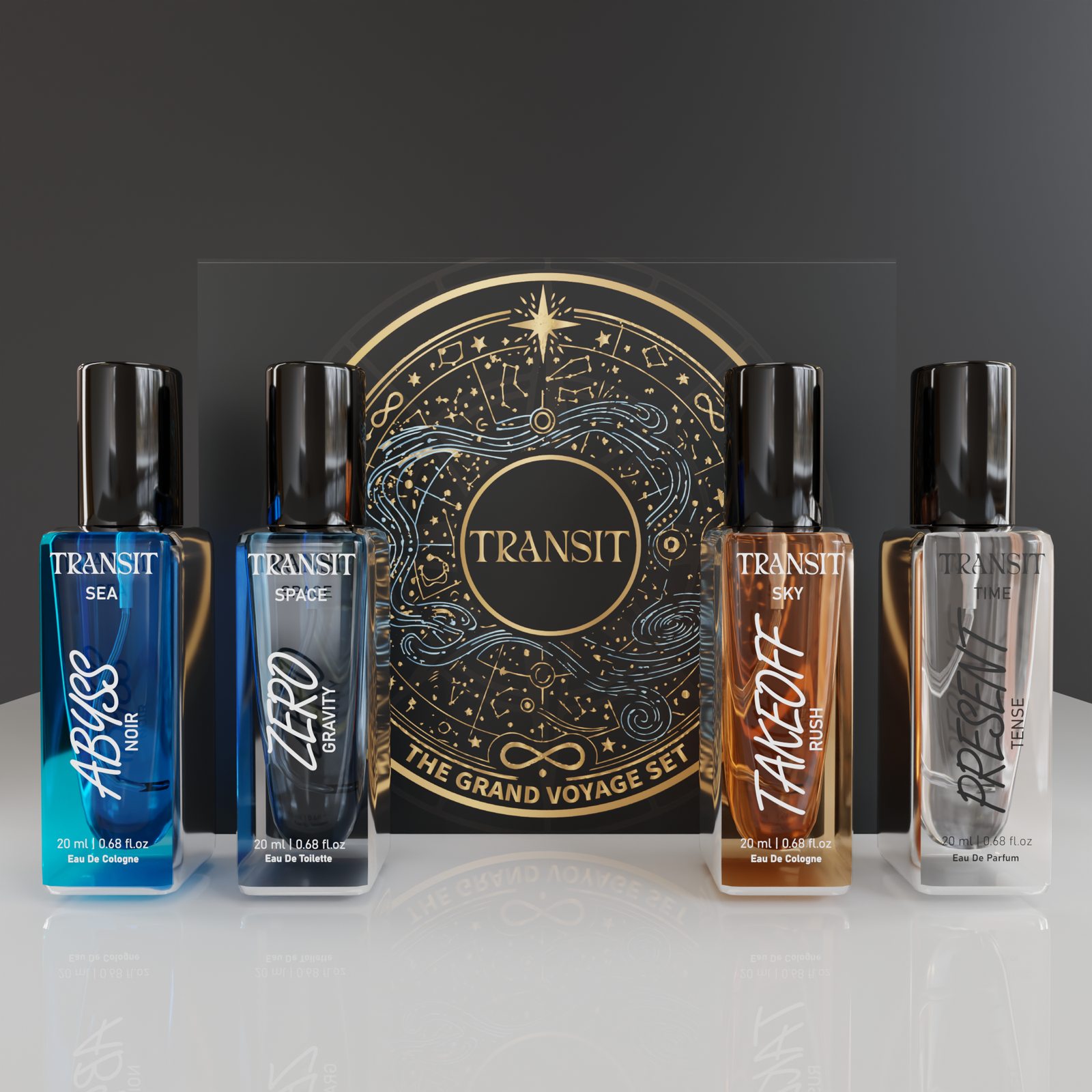 Transit Unisex Perfume Set – Pack of 4 Mini Fragrances (20ml Each)