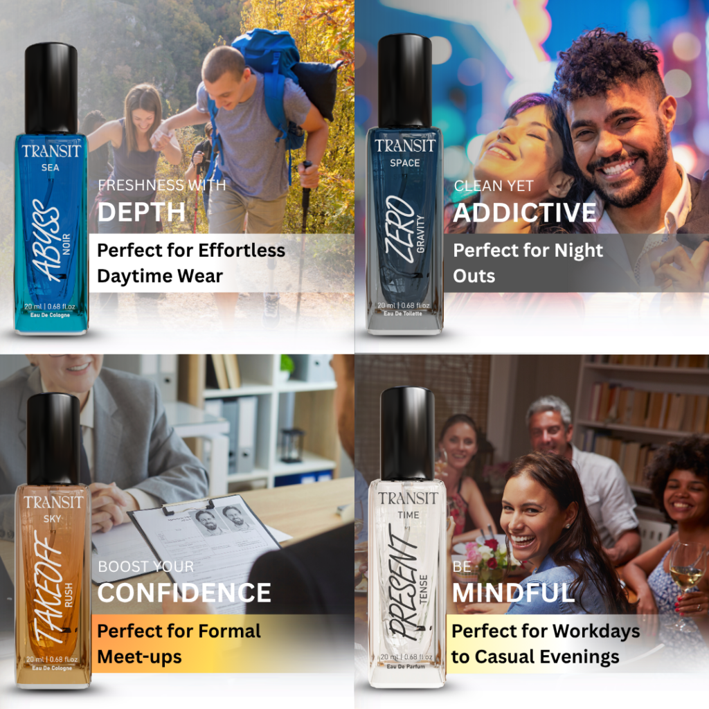 Transit Unisex Perfume Set – Pack of 4 Mini Fragrances (20ml Each)